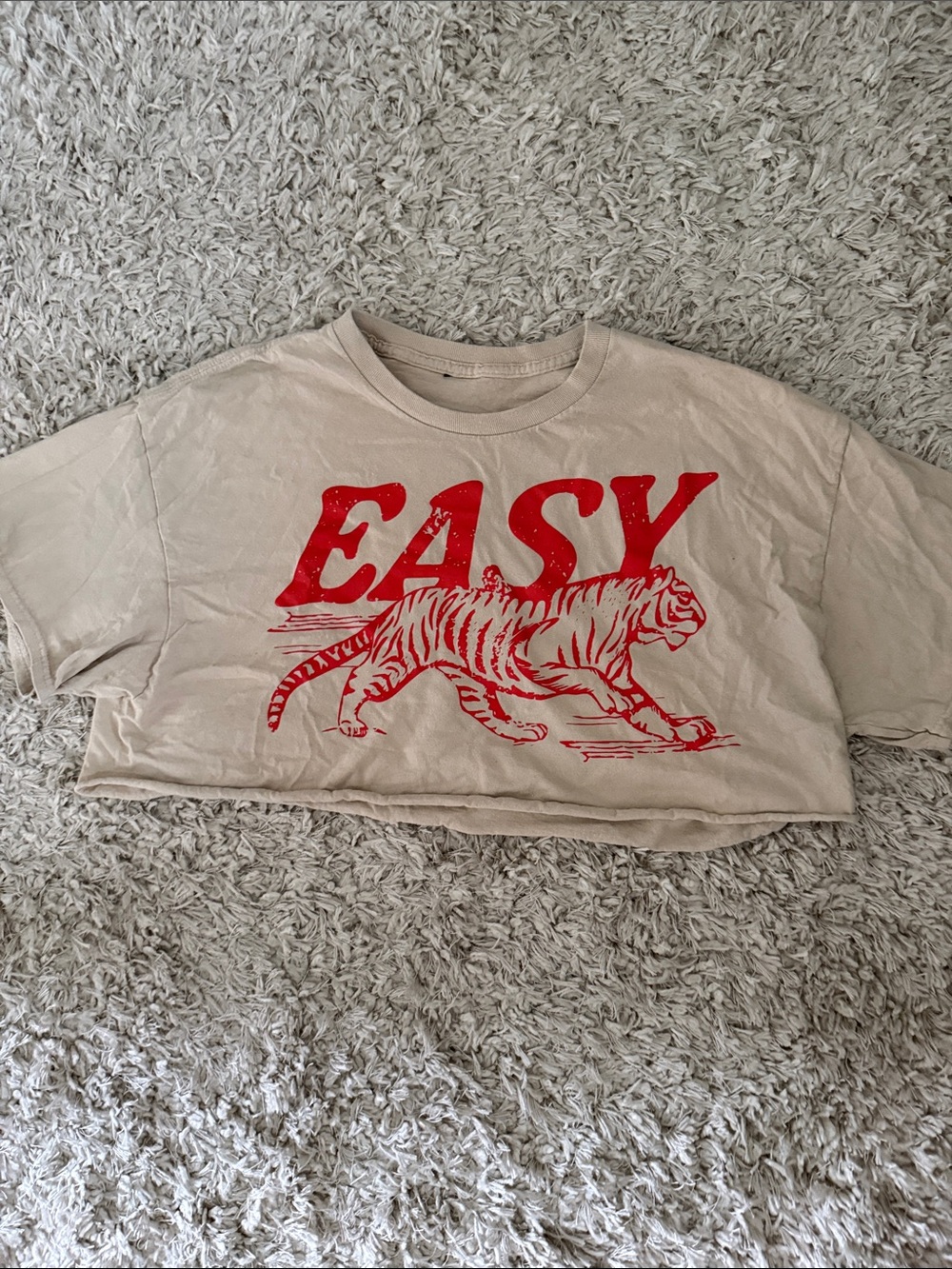 Womens Beige 'EASY' Graphic Tee with Red Tiger Print